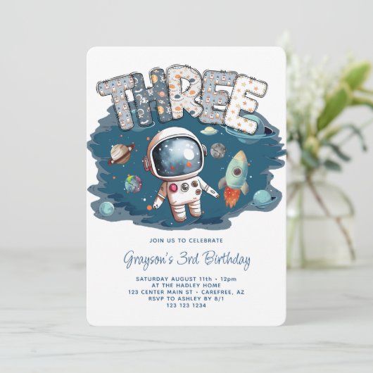 Astronaut Outerspace Rocket 3e verjaardag Kaart (Staand voorkant)