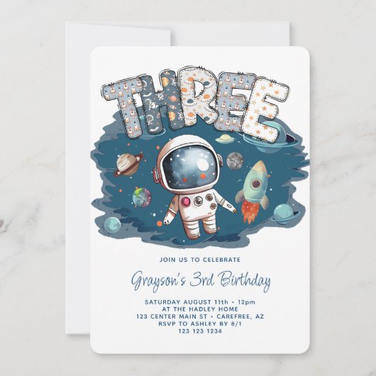 Astronaut Outerspace Rocket 3e verjaardag Kaart (Voorkant)