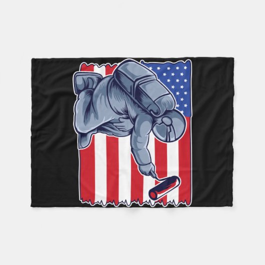 Astronaut Painting US Flag Fleece Deken (Voorkant (Horizontaal))