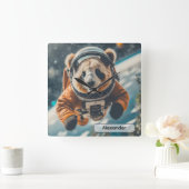 Astronaut Panda in Space Surreal Animal Nursery Vierkante Klok (Huis)
