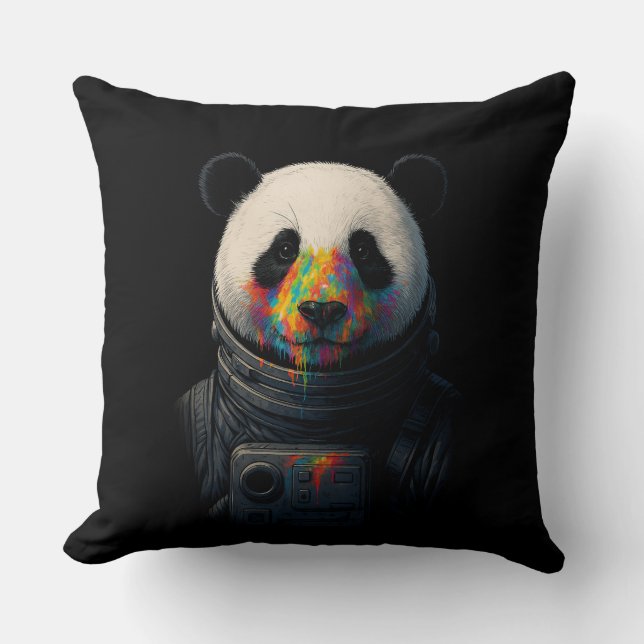 Astronaut Panda met neonverfspatten  Kussen (Voorkant)