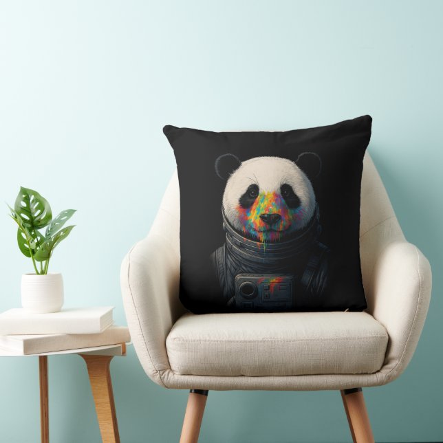 Astronaut Panda met neonverfspatten  Kussen (Stoel)