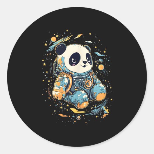 Astronaut Panda Outer Space Panda Beer Kawaii Ronde Sticker (Voorkant)