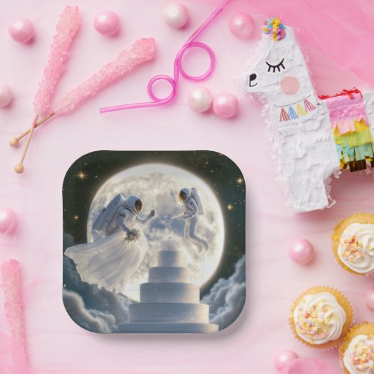 Astronaut Passen getrouwd bij maanlicht Papieren Bordje (Feest)