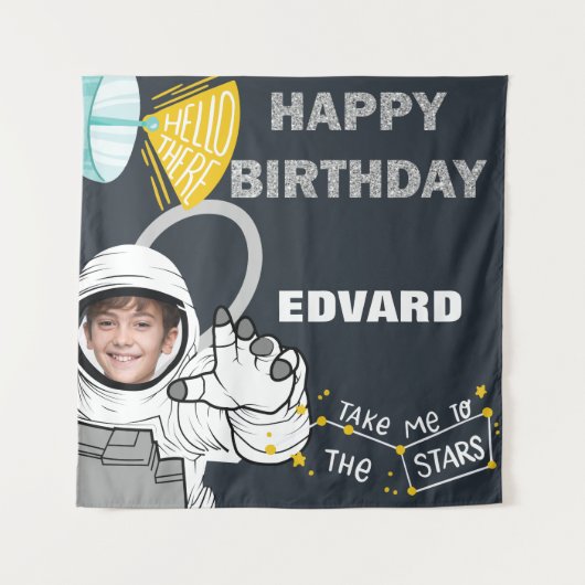 Astronaut Photo Happy Birthday Tapestry Wandkleed (Voorkant)