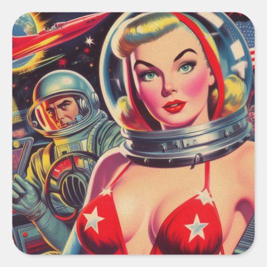 astronaut Pin-up Vierkante Sticker (Voorkant)