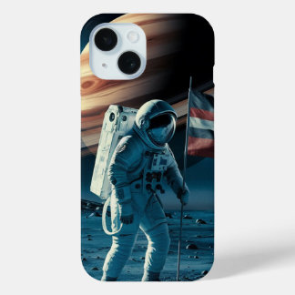 Astronaut plaatst een vlag in Saturn Phone Case