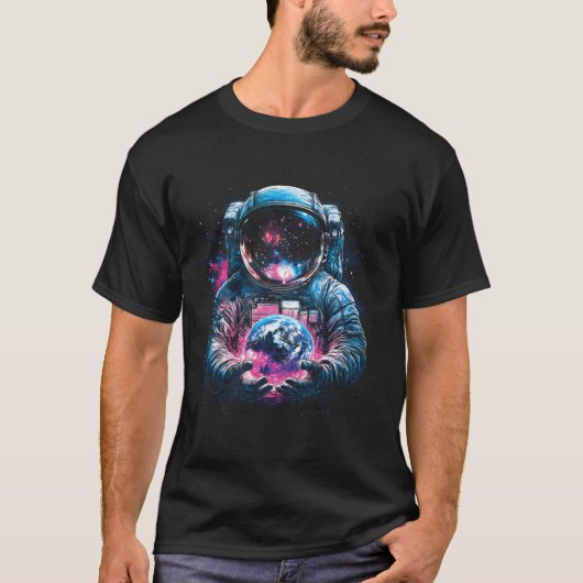 Astronaut Planeet Aarde Buitenruimte Sterrenstelse T-shirt (Voorkant)