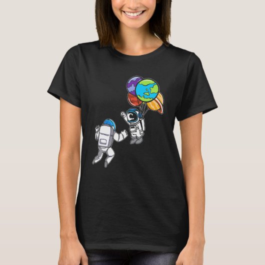 Astronaut Planet Balloon Outerspace Exploration Co T-shirt (Voorkant)
