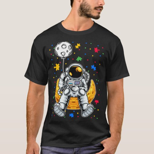 Astronaut & Planet Balloon Puzzle Piece Autism Awa T-shirt (Voorkant)