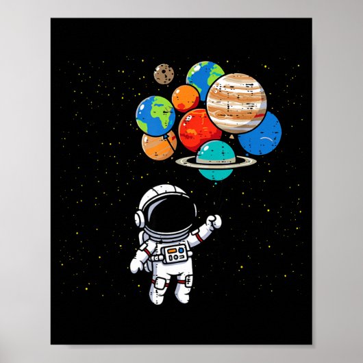 Astronaut Planet Balloons Cute Space Galaxy Boys G Poster (Voorkant)