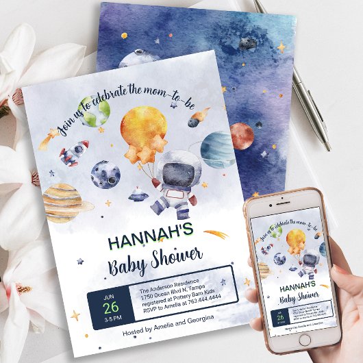 Astronaut Planet Buitenruimte Baby shower Kaart