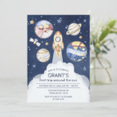 Astronaut Planet Raket Buitenruimte 1e Verjaardag Kaart (Staand voorkant)