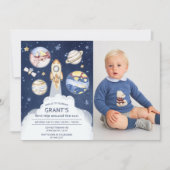 Astronaut Planet Raket Buitenruimte 1e Verjaardag Kaart (Voorkant)