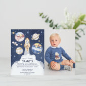 Astronaut Planet Raket Buitenruimte 1e Verjaardag Kaart (Staand voorkant)