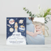 Astronaut Planet Raket Buitenruimte Baby shower Kaart (Staand voorkant)