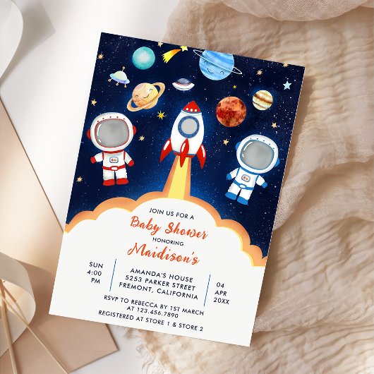 Astronaut Planet Raket Buitenruimte Baby shower Kaart