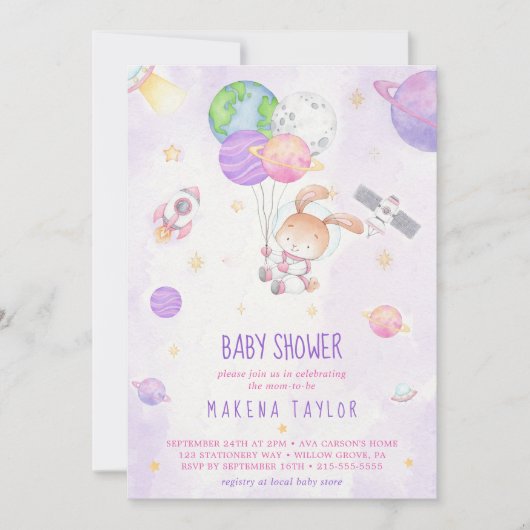 Astronaut Planet Raket Buitenruimte Baby shower Kaart (Voorkant)