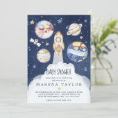 Astronaut Planet Raket Buitenruimte Baby shower Kaart (Staand voorkant)