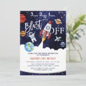 Astronaut Planet Rocket Buitenspace 1st verjaardag Kaart (Staand voorkant)