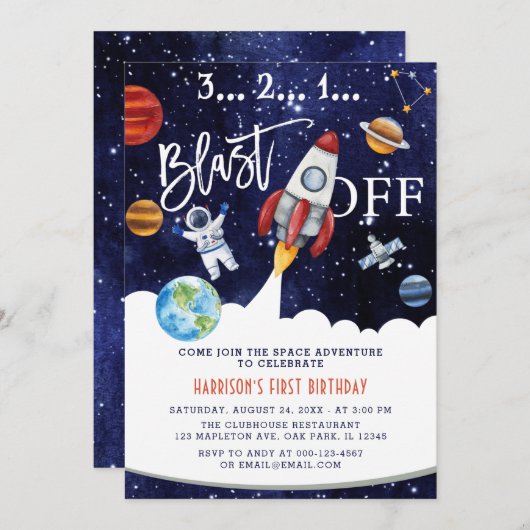 Astronaut Planet Rocket Buitenspace 1st verjaardag Kaart (Voorkant / Achterkant)
