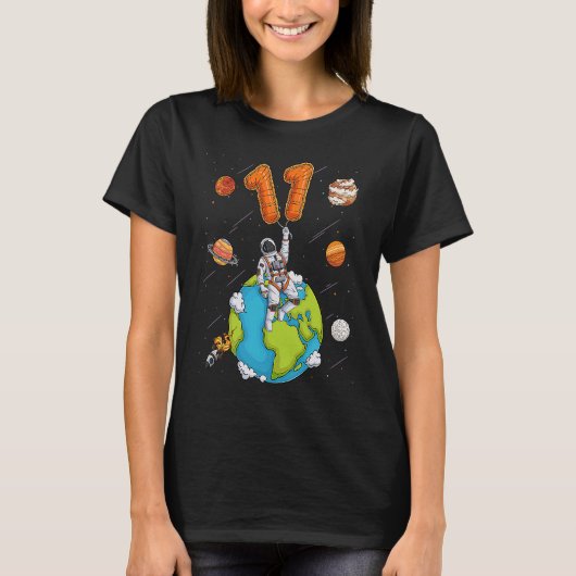 Astronaut Planet Space 11 Elf jaar oude 11e bi T-shirt (Voorkant)