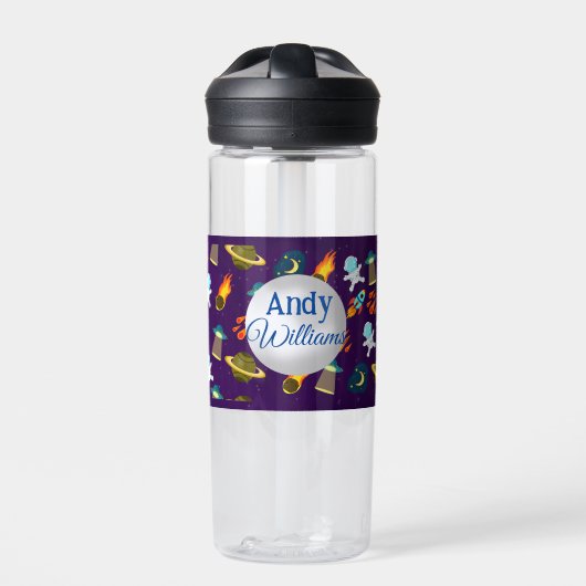 Astronaut Planet Space Galaxy Cartoon Waterfles (Voorkant)