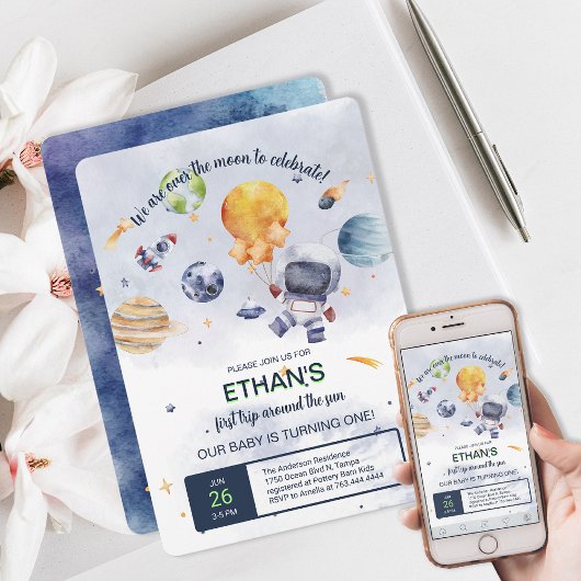 Astronaut Planet Space Party Kinderen Verjaardag Kaart