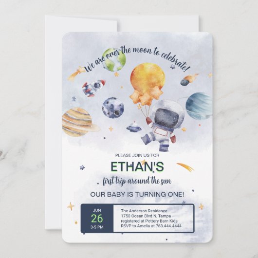 Astronaut Planet Space Party Kinderen Verjaardag Kaart (Voorkant)