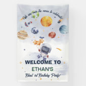 Astronaut Planet Space Party Kinderen Verjaardag Spandoek (Verticaal)