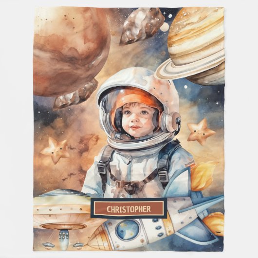 Astronaut & Planeten Naam Deken – Gift voor Jongen (Voorkant)