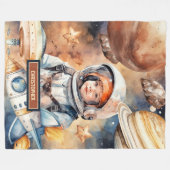Astronaut & Planeten Naam Deken – Gift voor Jongen (Voorkant (Horizontaal))