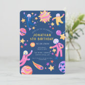 Astronaut Planeten Space Boy Verjaardag Kaart (Staand voorkant)