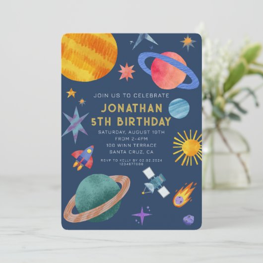 Astronaut Planeten Space Boy Verjaardag Kaart (Staand voorkant)