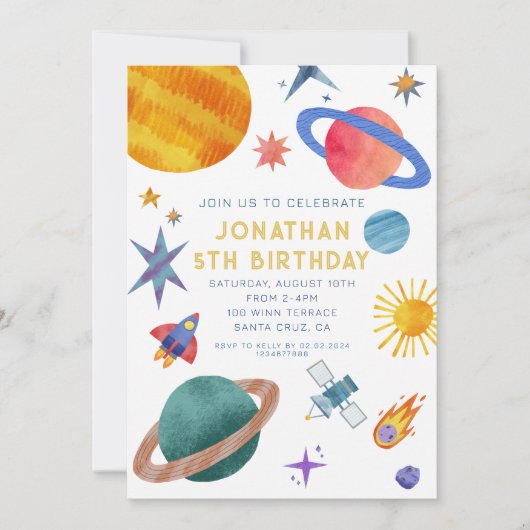 Astronaut Planeten Space Boy Verjaardag Kaart (Voorkant)