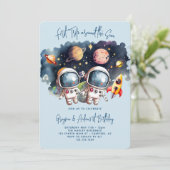 Astronaut Planeten Tweeling Jongens 1e Verjaardag Kaart (Staand voorkant)