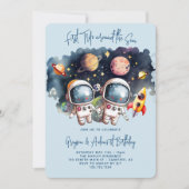 Astronaut Planeten Tweeling Jongens 1e Verjaardag Kaart (Voorkant)