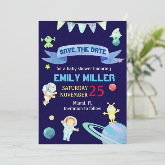 Astronaut Planeten van de waterverf sparen de Datu Save The Date (Staand voorkant)
