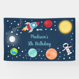 Astronaut planeten voor ruimtevaartraketten Birthd Spandoek