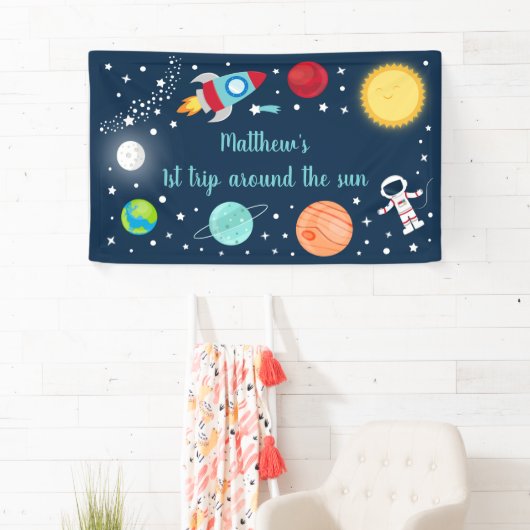 Astronaut planeten voor ruimtevaartraketten Birthd Spandoek (Insitu)
