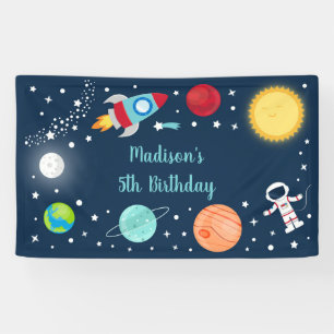 Astronaut planeten voor ruimtevaartraketten spandoek