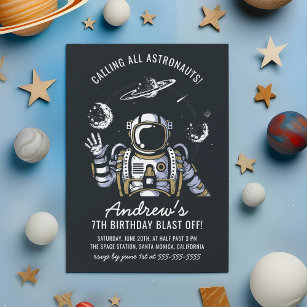 Astronaut & Planets Boy's Birthday Party Kaart