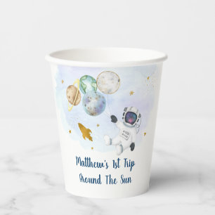 Astronaut Planets Space Blue Gold Birthday Papieren Bekers
