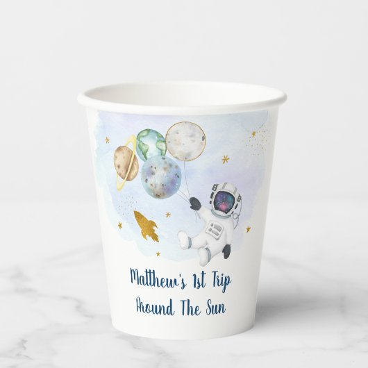 Astronaut Planets Space Blue Gold Birthday Papieren Bekers (Voorkant)