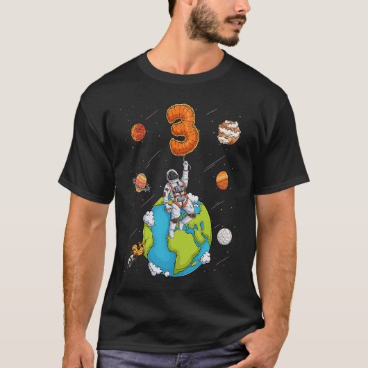 Astronaut Planets Space Three 3 Year Old 3rd Birth T-shirt (Voorkant)