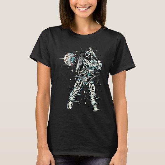 Astronaut Playing Baseball in Space Fun T-shirt (Voorkant)