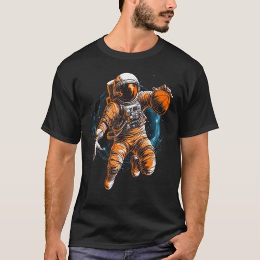 Astronaut Playing Basketball In Space Graphic Illu T-shirt (Voorkant)