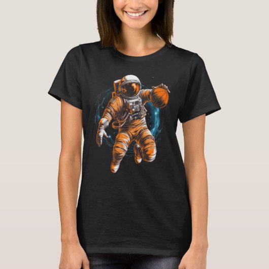 Astronaut Playing Basketball In Space Graphic Illu T-shirt (Voorkant)