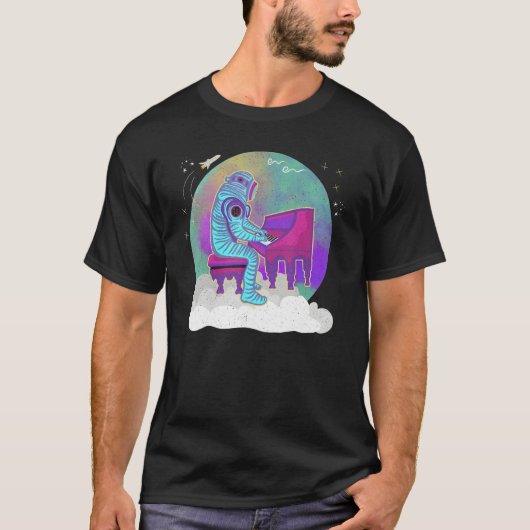 Astronaut Playing Piano On A Cloud In Outer Space  T-shirt (Voorkant)