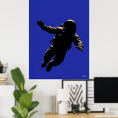 Astronaut Poster – Zwarte Silhouet op Blauw (Thuiskantoor)